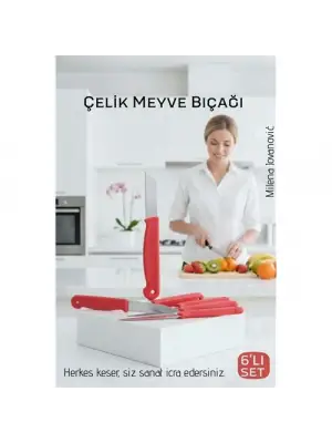 6lı Premium Paslanmaz Çelik Meyve Bıçağı Seti - Kırmızı Saplı Keskin Soyma Bıçağı Takımı