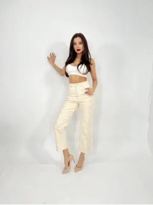 Omarı Yüksek Bel Krem Pantolon