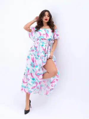 Omarı Beyaz Dantel Detaylı Zarif Elbise