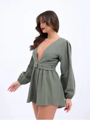 Omarı Trend Haki Tulum Elbise