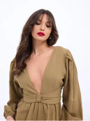 Omarı Vizon Rengi Tulum Elbise