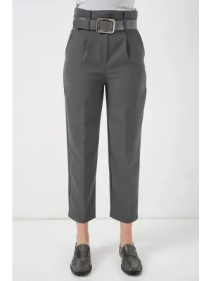 6556 Kemerli Kumaş Pantolon - Antrasit