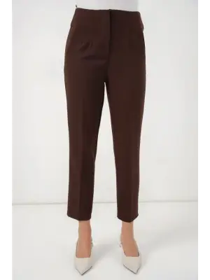 6650 Yüksek Bel Kumaş Pantolon - Kahverengi