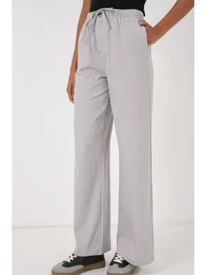 6690 Bol Paça Yüksek Bel Pantolon - Gri