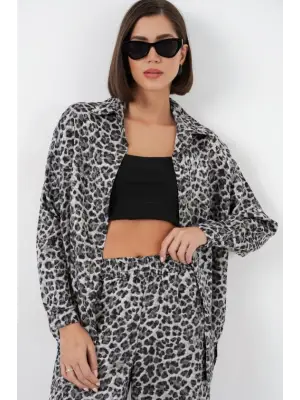 6699 Leopar Desenli Alt Üst Takım - Antrasit