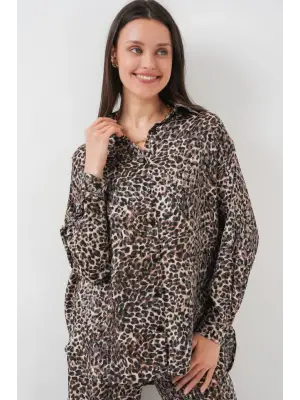 6699 Leopar Desenli Alt Üst Takım - C. Kahverengi