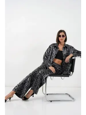 6699 Leopar Desenli Alt Üst Takım - Siyah