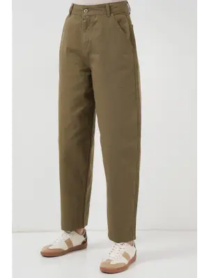 6703 Yüksek Bel Kot Pantolon - Haki