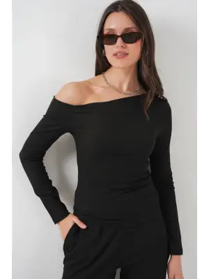 6708 Düşük Omuz Alt Üst Takım - Siyah