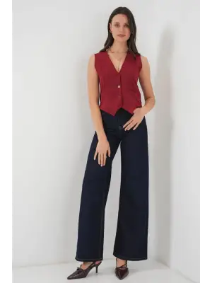 6796 Kısa Dokuma Yelek - Bordo