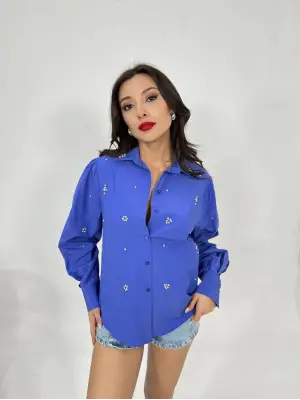 Omarı Mor Dantel Detaylı Gömlek