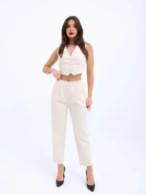 Bej Slim Fit Pantolon