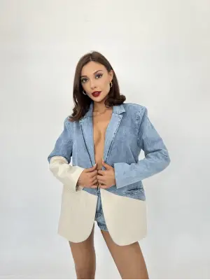 Omarı Stil Sahibi Mavi Kot Ceket