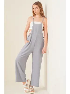 Gri Askılı Bahçivan Tulum Kadın Giyim