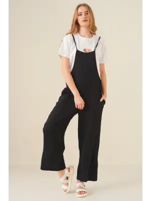 7019 Askılı Bahçivan Tulum - Siyah