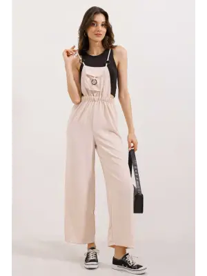 Bej Askılı Bahçıvan Tulum Kadın Giyim