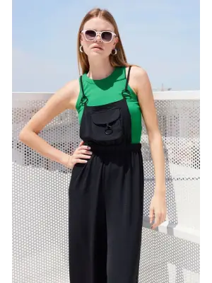 7023 Askılı Bahçıvan Tulum - Siyah