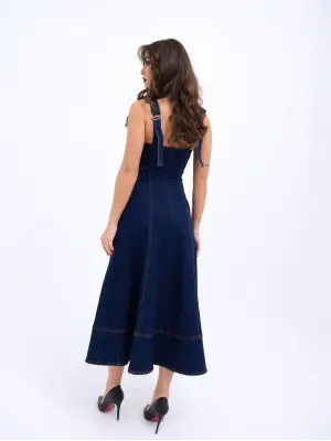 Omarı Kadın Mavi Kot Elbise