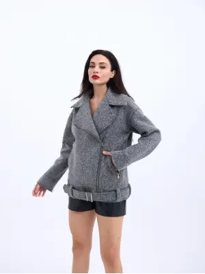 Gri Kısa Mont - Slim Fit