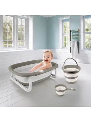 Omarı Katlanabilir Üçlü Bebek Banyo Seti - Gri Renkli