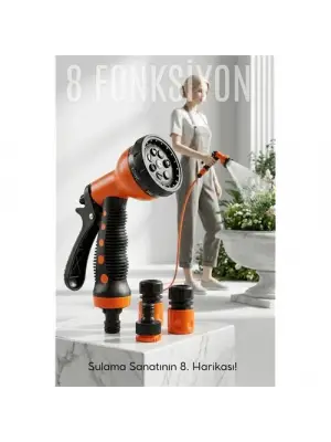 8 Fonksiyonlu Ayarlı Hortum Seti Yüksek Basınçlı Araba Yıkama Bahçe Sulama Tabancası