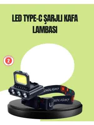800 Lumen Çok Fonksiyonlu Led Kafa Lambası Type C Şarjlı
