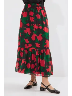 8010 Desenli Şifon Etek - F. Siyah