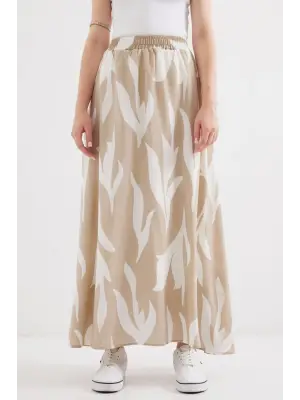 8028 Desenli Uzun Etek - Bej