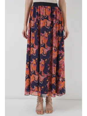 8032 Uzun Şifon Etek - Turuncu