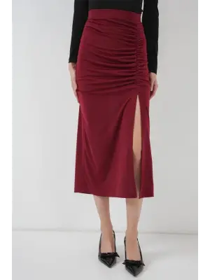 8033 Sandy Yırtmaçlı Etek - Bordo