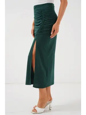 8033 Sandy Yırtmaçlı Etek - Zümrüt Yeşili
