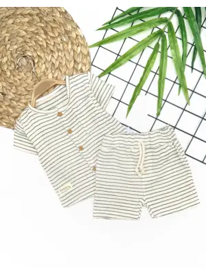 Modern Müslin Kumaş Yazlık 2li Bebek Takımı