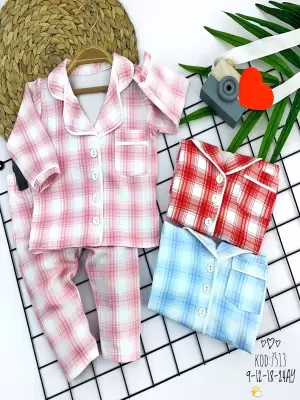 Mavi Ekose Desenli Bebek Pijama Takımı
