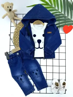 Modern Bebek Erkek Takımı Uzun Kol Sweatli Mavi