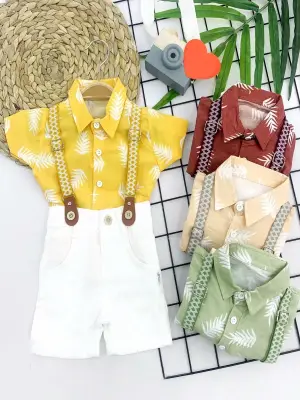 Özgün Hawai Gömlek Bej Bebek Takımı