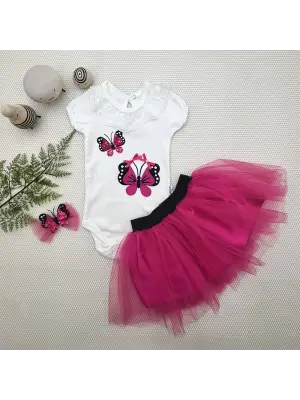 Göz Alıcı Nakışlı Taçlı Tütü Etek 3lü Bebek Takımı