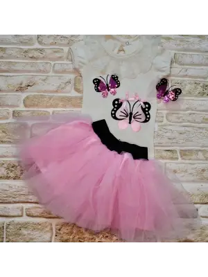 Asil Nakışlı Tütü Etek 3lü Kız Bebek Takımı