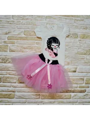 Zarif Nakışlı Tütü Etek Kız Bebek Takımı