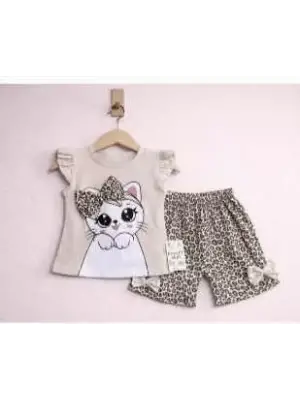 9/24 Ay Leopar Kedi Baskılı Bebek Takımı