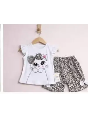 9/24 Ay Leopar Kedi Baskılı Bebek Takımı
