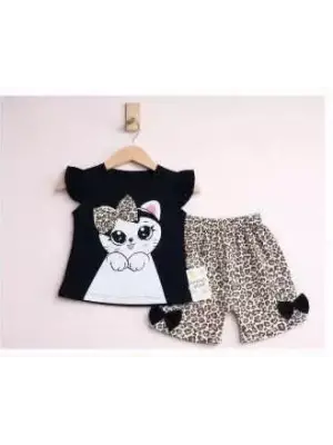 9/24 Ay Leopar Kedi Baskılı Bebek Takımı