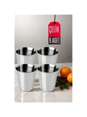 9 LU Paslanmaz Çelik Bardak – Kamp, Piknik ve Mutfak İçin Dayanıklı Metal Bardak