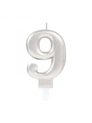 9 Rakam Mum Gümüş Renk