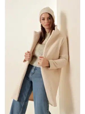 9082 Oversize Kaşe Kaban - Ekru