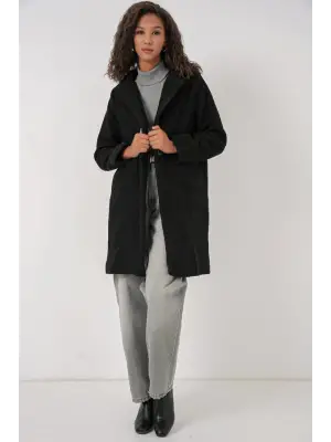 Siyah Oversize Kaşe Kaban Kadın Giyim