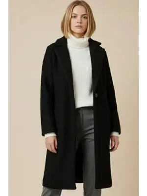 9085 Oversize Kaşe Kaban - D. Siyah