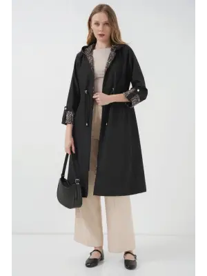 Modern Beli Büzgülü Kapşonlu Trençkot