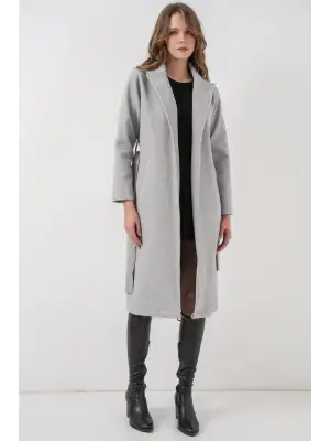 9118 Kruvaze Yaka Kaşe Kaban - A.Gri