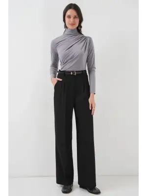 925 Büzgü Detaylı Sandy Bluz - Gri