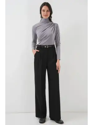 925 Büzgü Detaylı Sandy Bluz - Gri